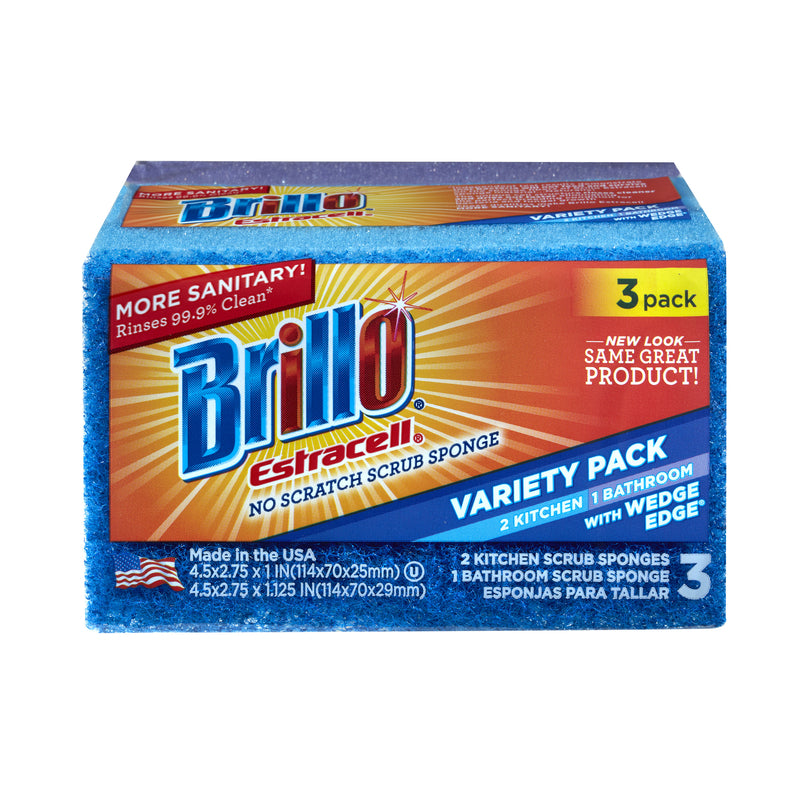 BRILLO - Brillo Estracell Non-Scratch Scrubber Sponge For Kitchen and Bath 4.5 in. L 3 pc - Case of 8