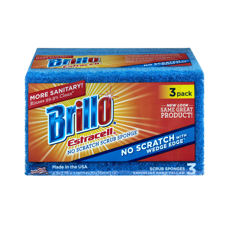 BRILLO - Brillo Estracell Non-Scratch Scrubber Sponge For Kitchen 4.5 in. L 3 pc - Case of 8