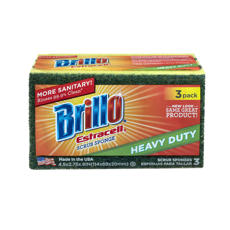 BRILLO - Brillo Estracell Heavy Duty Scrubber Sponge For All Purpose 4.5 in. L 3 pc - Case of 8