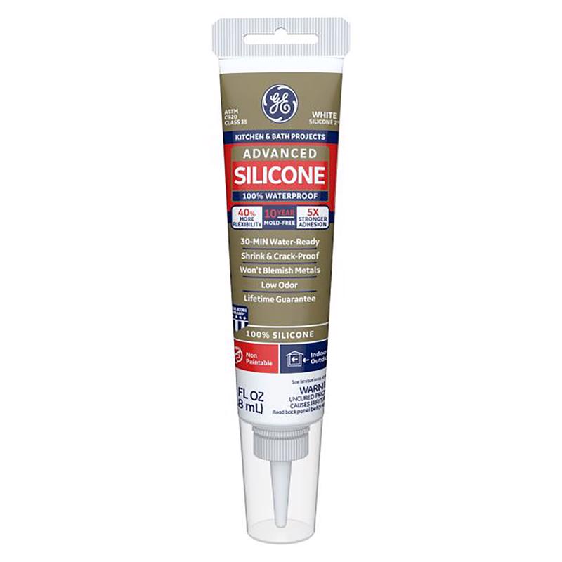SILICONE II - GE Advanced Silicone White Silicone 2 Kitchen and Bath Caulk Sealant 2.8 oz - Case of 12
