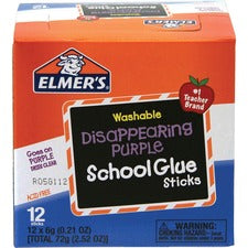 Elmer's Washable Nontoxic Glue Sticks - 0.21 oz - 12 / Box - Purple