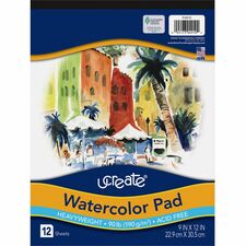 UCreate Watercolor Pad - 12 Sheets - 9" x 12" - White Paper - Acid-free - Recycled - 12 / Pad