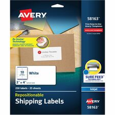 Avery&reg; Repositionable Labels, Sure Feed, 2" x 4" , 250 Labels (58163)