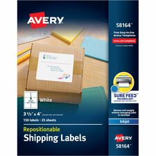 Avery&reg; Repositionable Labels, Sure Feed, 3-1/3"x4" , 150 Labels (58164)