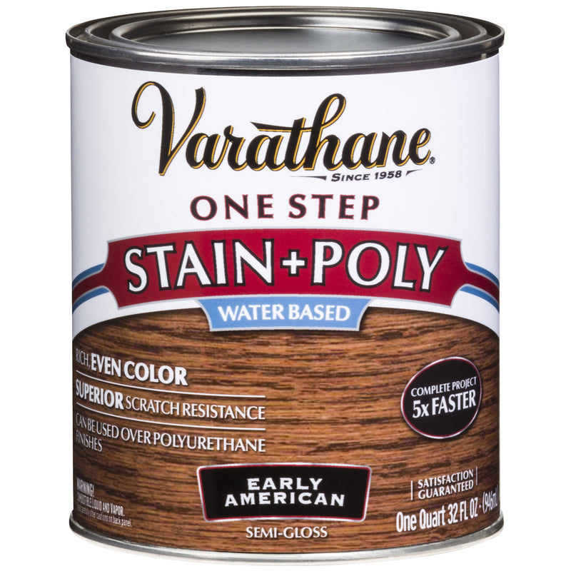 VARATHANE - Varathane Semi-Gloss Early American Water-Based Acrylic Modified Urethane One-Step Stain/Poly 1 qt - Case of 2