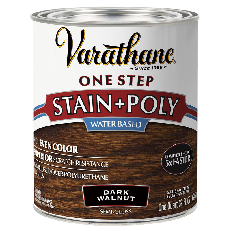 VARATHANE - Varathane Semi-Gloss Dark Walnut Water-Based Acrylic Modified Urethane One-Step Stain/Poly 1 qt