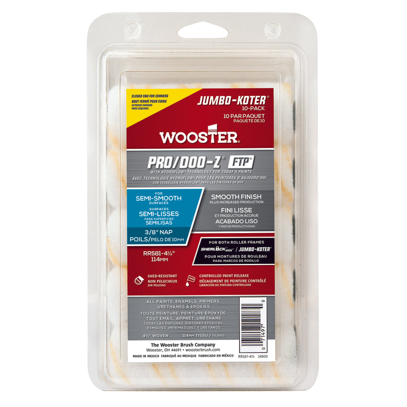 WOOSTER - Wooster Pro/Doo-Z Fabric 4.5 in. W X 3/8 in. Jumbo Paint Roller Cover 10 pk - Case of 4