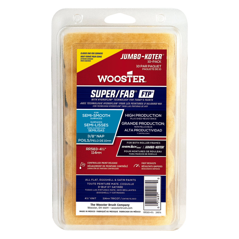 WOOSTER - Wooster Super/FAB Fabric 4.5 in. W X 3/8 in. Jumbo Paint Roller Cover 10 pk - Case of 4