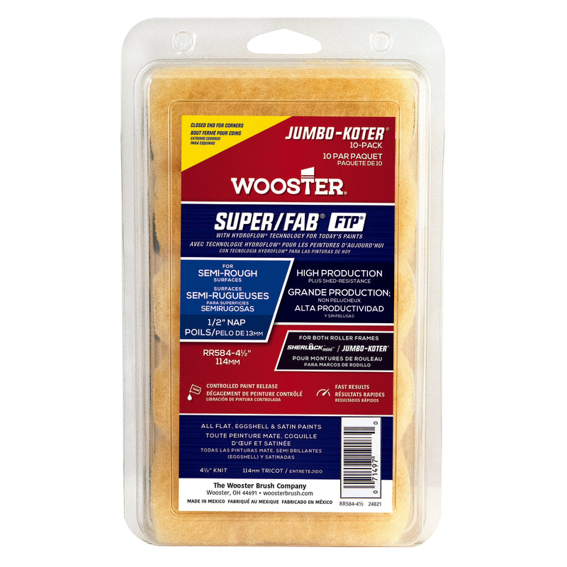 WOOSTER - Wooster Super/FAB Fabric 4.5 in. W X 1/2 in. Jumbo Paint Roller Cover 10 pk - Case of 4