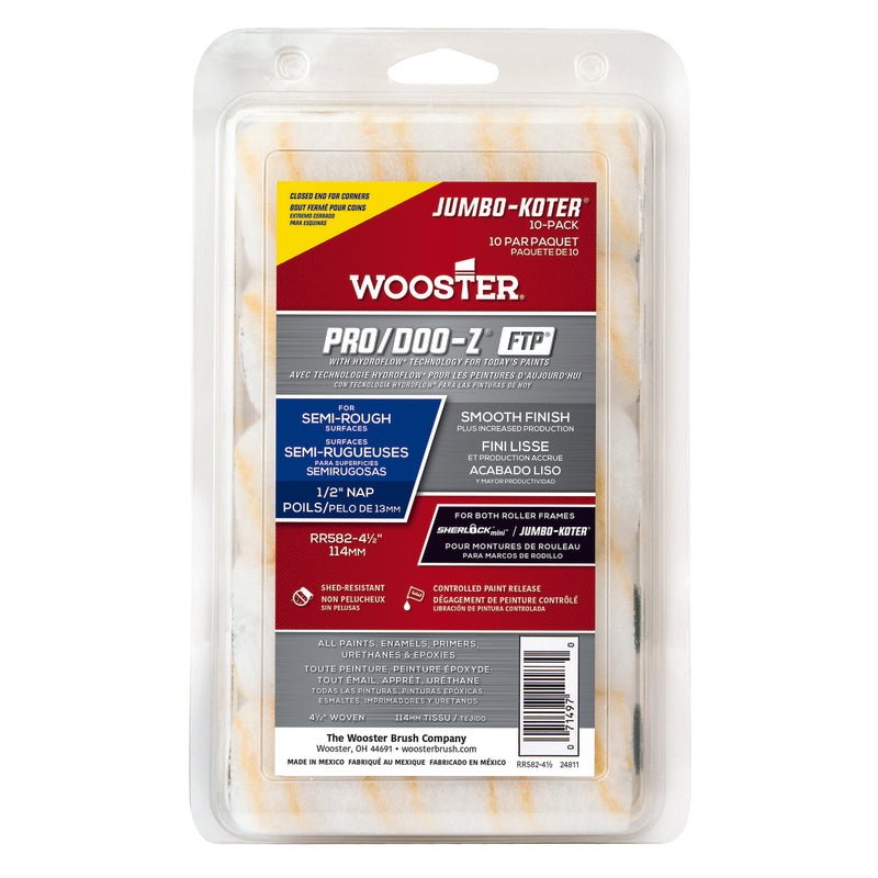 WOOSTER - Wooster Pro/Doo-Z Fabric 4.5 in. W X 1/2 in. Jumbo Paint Roller Cover 10 pk - Case of 4