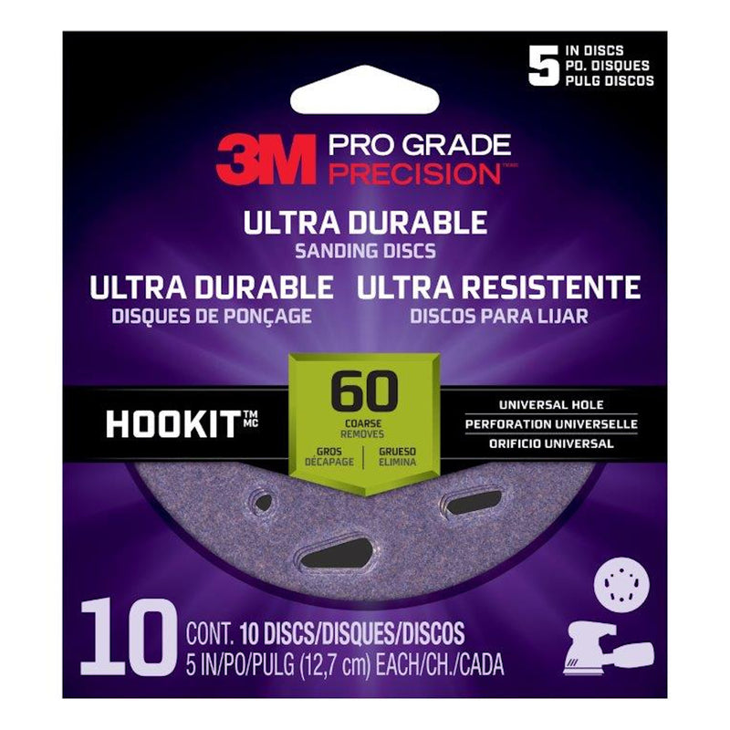 3M - 3M Pro Grade Precision 5 in. Aluminum Oxide Hook and Loop Sanding Disc 60 Grit Coarse 10 pk