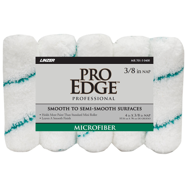 LINZER - Linzer Pro Edge Microfiber 4 in. W X 3/8 in. Mini Paint Roller Cover 5 pk - Case of 6