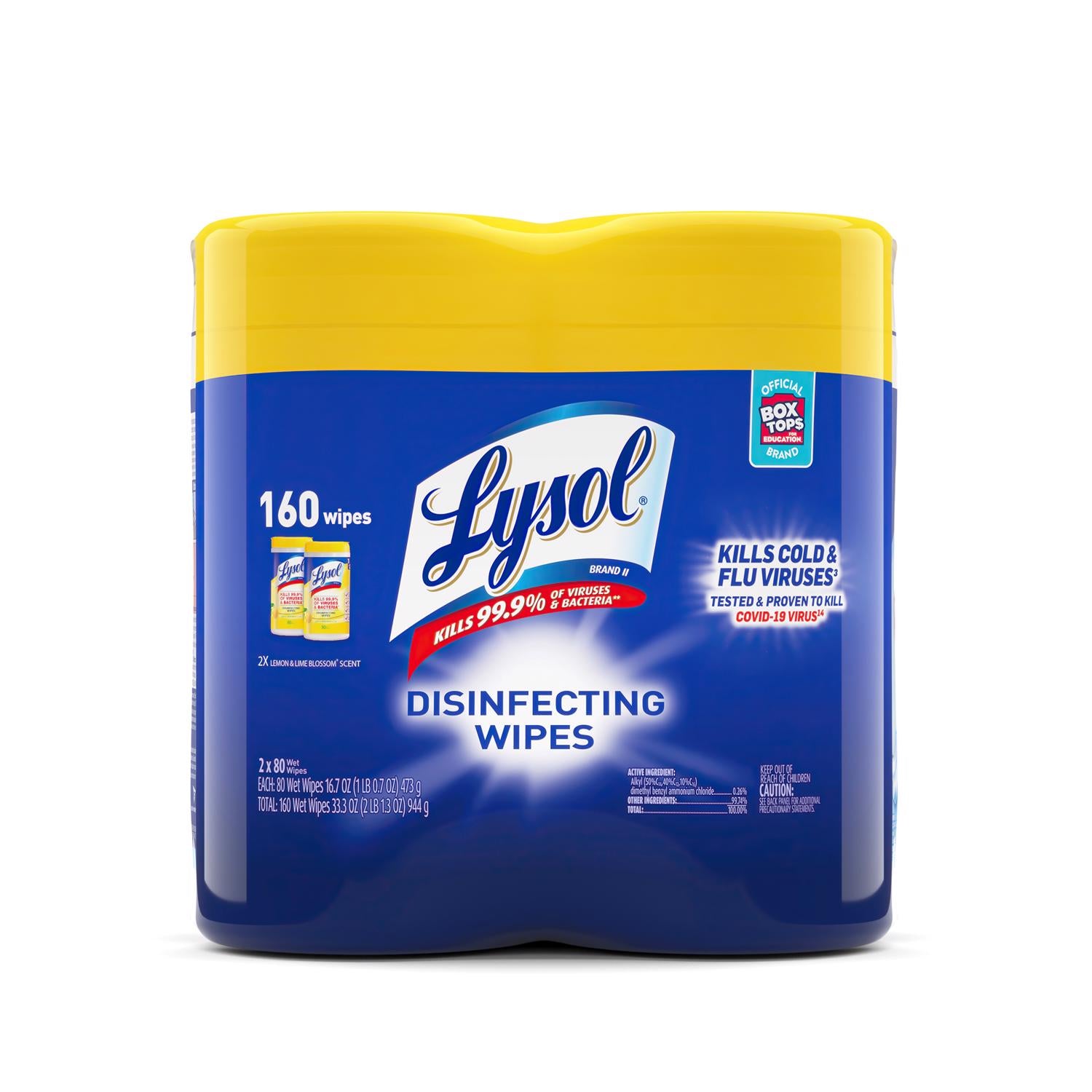 Lysol Lemon & Lime Blossom Scent Disinfecting Wipes 160 ct 2 pk - Case of 3