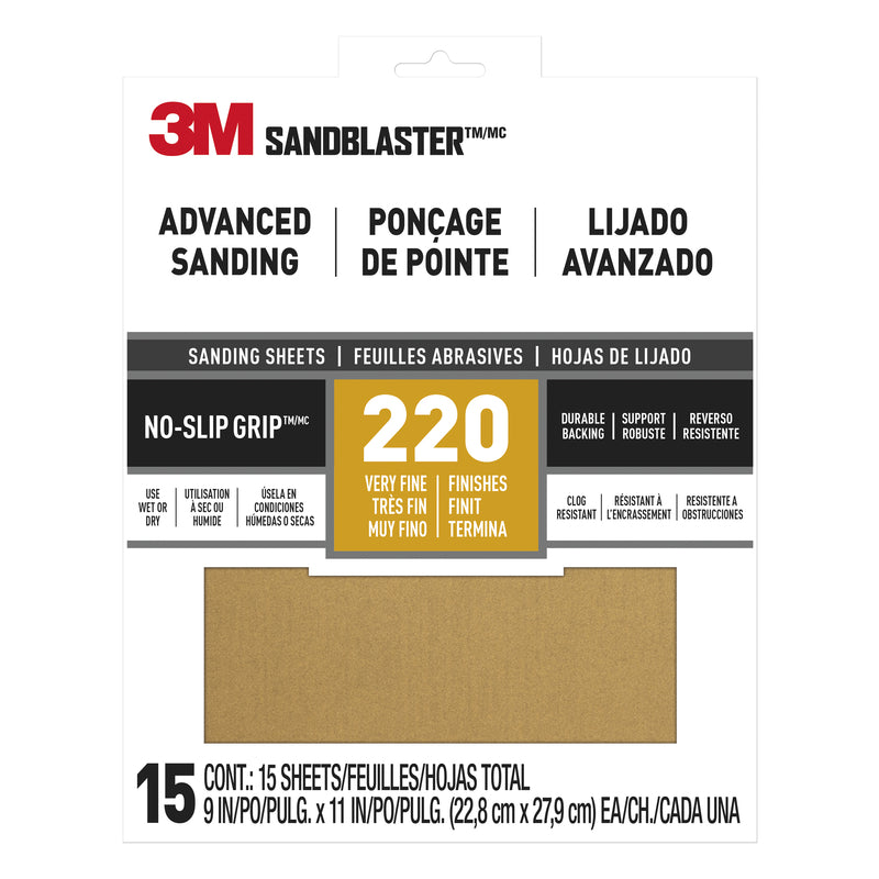 3M - 3M Sandblaster 11 in. L X 9 in. W 220 Grit Aluminum Oxide Sandpaper 15 pk - Case of 5