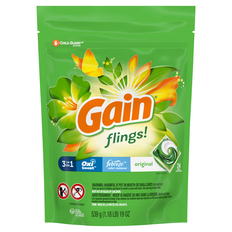 GAIN - Gain Fling! Original Scent Laundry Detergent Pod 19 oz 24 pk - Case of 4