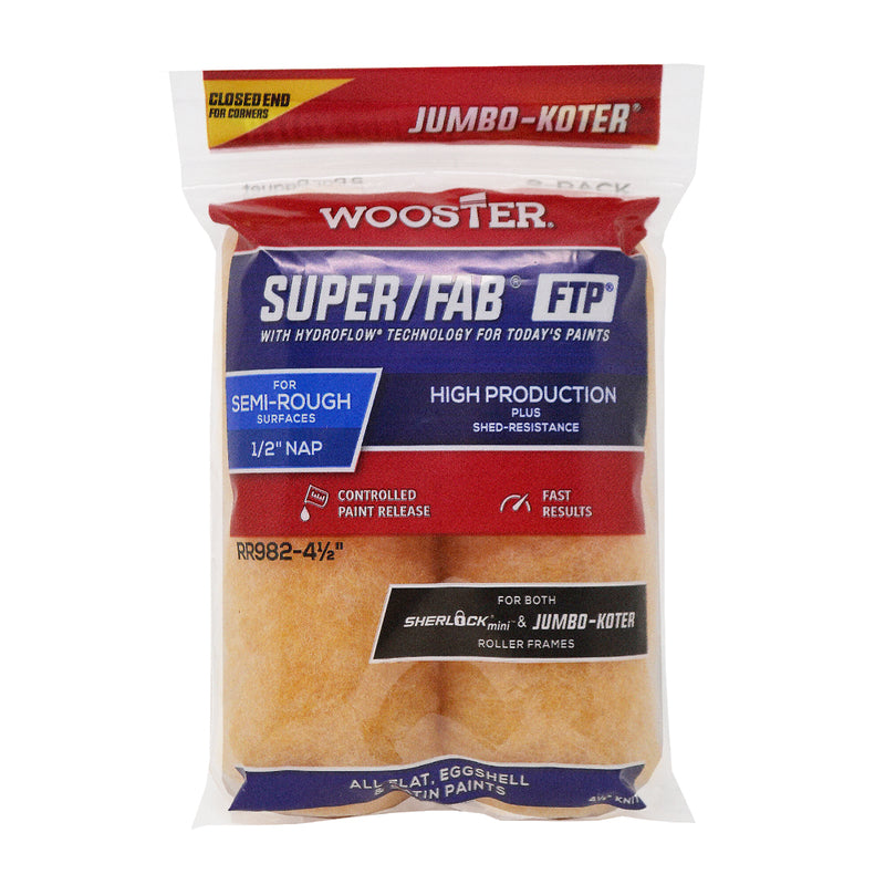 WOOSTER - Wooster Super/Fab FTP Knit 4 1/2 in. W X 1/2 in. Jumbo Paint Roller Cover 2 pk