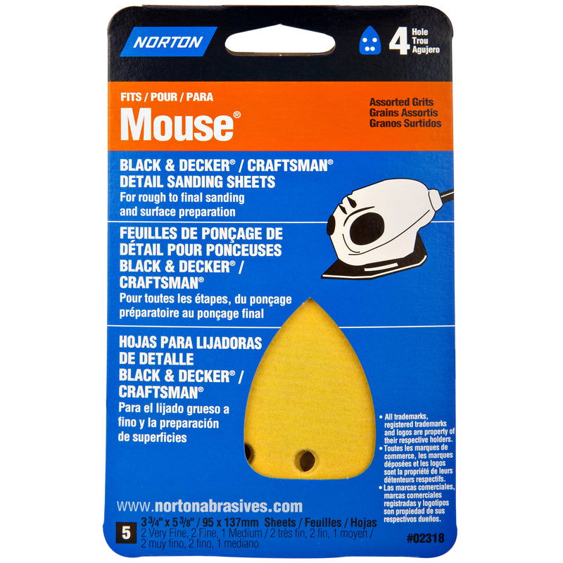 NORTON - Norton MultiSand 5-3/8 in. L X 3-3/4 in. W Aluminum Oxide Mouse Sandpaper 5 pk