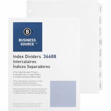 Business Source Punched Tabbed Laser Index Dividers [DIVIDER;INDEX;PUNCHED;8TAB-PK]