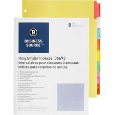 Business Source Insertable Tab Ring Binder Indexes [DIVIDER;INSERT;8-TAB;MULTI-ST]