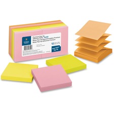 Business Source Reposition Pop-up Adhesive Notes [NOTES;POPUP;3X3;12PK;NEON-PK]