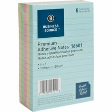Business Source Ruled Adhesive Notes [NOTES;ADHSV;4X6;5PK;LINED-PK]