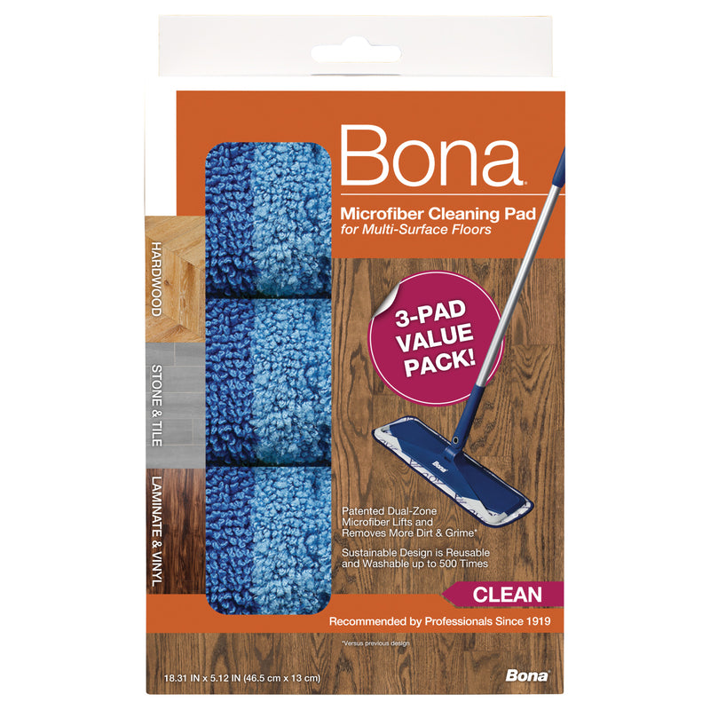 BONA - Bona 18.31 in. Cleaning Microfiber Mop Pad 3 pk