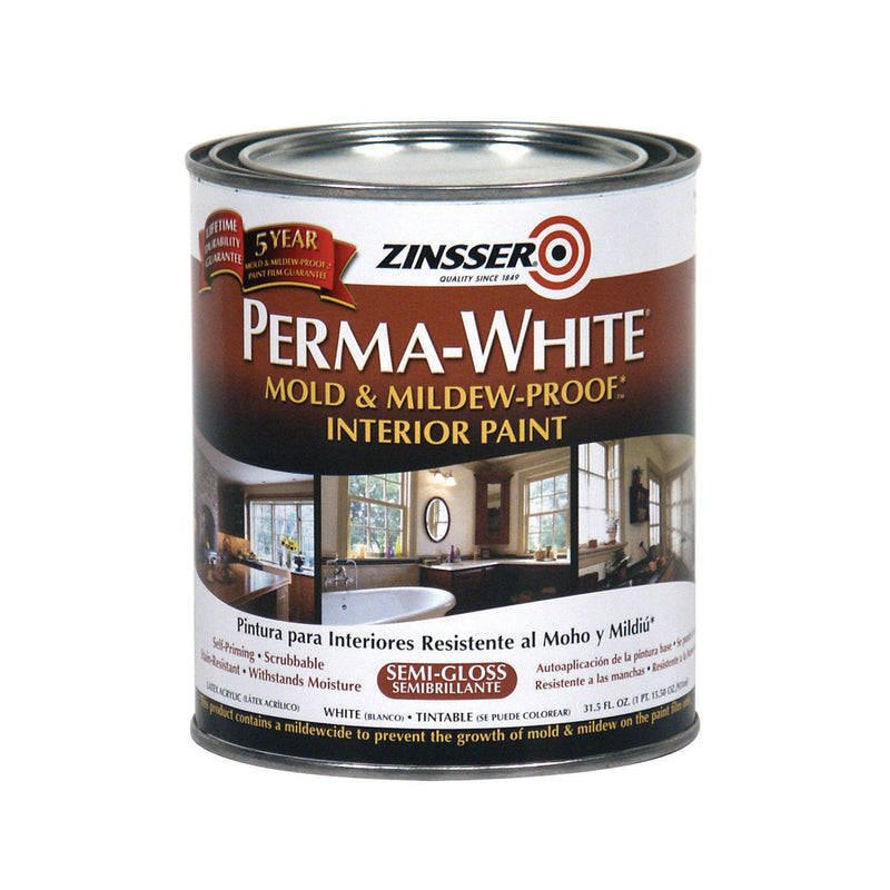 ZINSSER - Zinsser Perma-White Semi-Gloss White Water-Based Mold and Mildew-Proof Paint Interior 1 qt