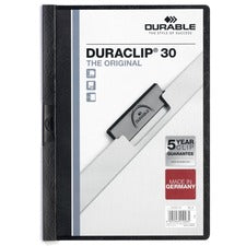 DURABLE&reg; DURACLIP&reg; Report Cover - Letter Size 8 1/2" x 11" - 30 Sheet Capacity - Punchless - Vinyl - Black