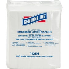 Genuine Joe Lunch Napkins - 1 Ply - Quarter-fold - 13" x 11.25" - White - 400 / Pack