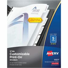 Avery&reg; Customizable Print-On Dividers [DIVIDERS;PRINT-ON;5TAB;25ST-BX]