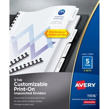 Avery&reg; Unpunched Print-On Dividers [DIVIDERS;PRINT-ON;5TAB;WE-BX]