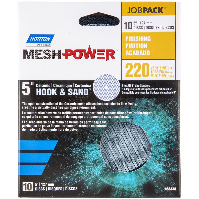 NORTON - Norton MeshPower 5 in. Ceramic Hook and Loop Mesh Sanding Disc 220 Grit Very Fine 10 pk