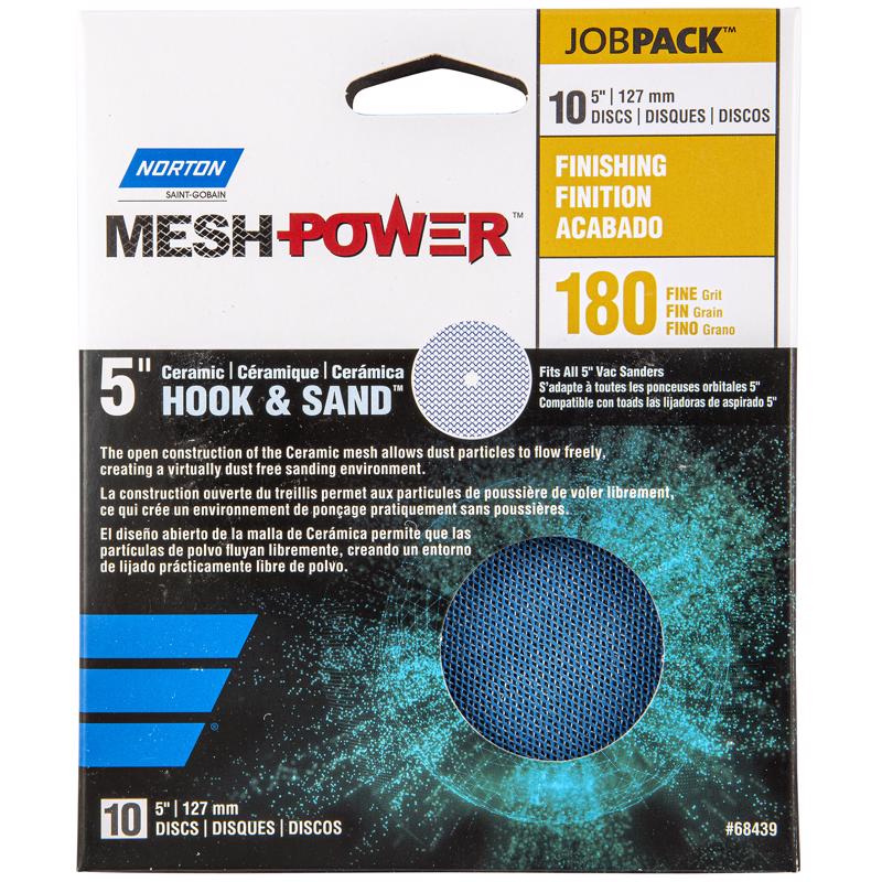 NORTON - Norton MeshPower 5 in. Ceramic Hook and Loop Mesh Sanding Disc 180 Grit Fine 10 pk