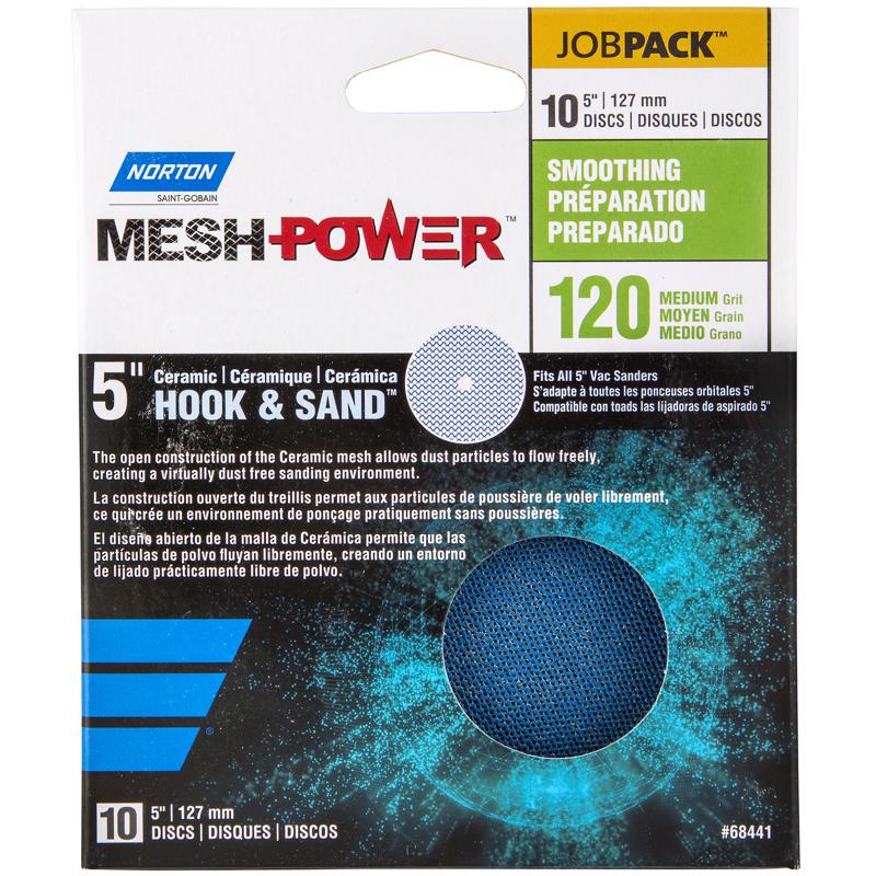 NORTON - Norton MeshPower 5 in. Ceramic Hook and Loop Mesh Sanding Disc 120 Grit 10 pk