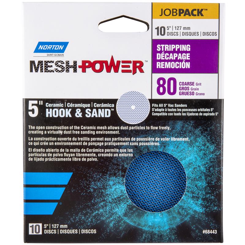 NORTON - Norton MeshPower 5 in. Ceramic Hook and Loop Mesh Sanding Disc 80 Grit 10 pk