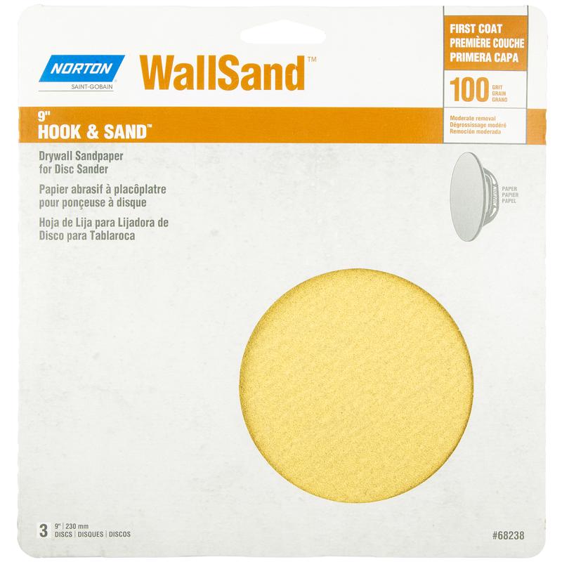 NORTON - Norton WallSand 9 in. Aluminum Oxide Hook and Loop Drywall Sanding Disc 100 Grit Medium 3 pk