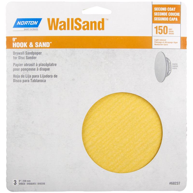 NORTON - Norton WallSand 9 in. Aluminum Oxide Hook and Loop Drywall Sanding Disc 150 Grit Fine 3 pk