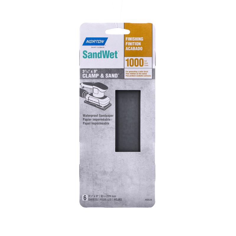 NORTON - Norton SandWet 9 in. L X 3 in. W 1000 Grit Silicon Carbide Sanding Sheet 6 pk