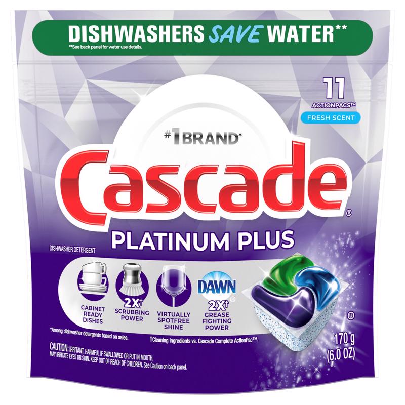 CASCADE - Cascade Platinum Plus Fresh Scent Pods Dishwasher Detergent 6 oz 11 pk - Case of 6