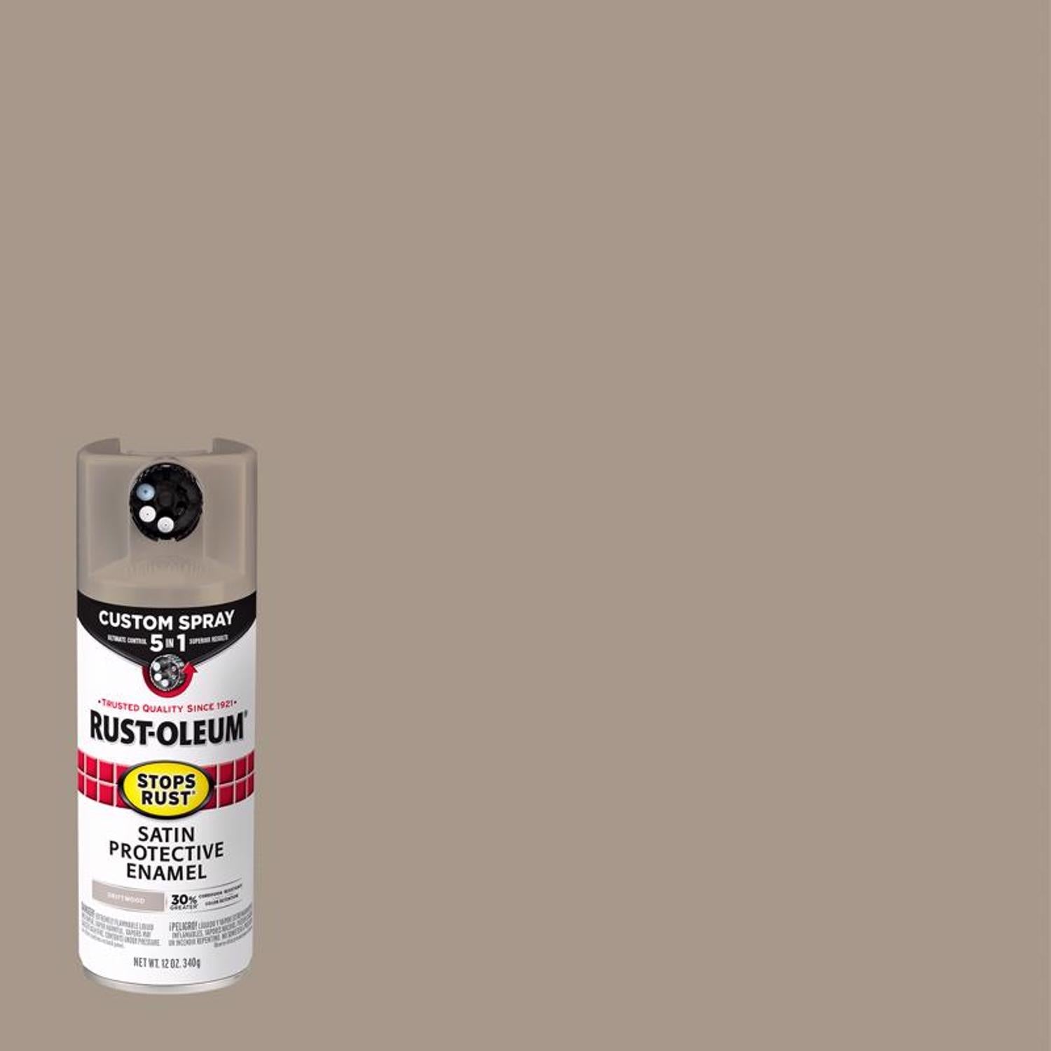 Rust-Oleum Stops Rust Custom Spray 5-in-1 Satin Driftwood Spray Paint 12 oz - Case of 6