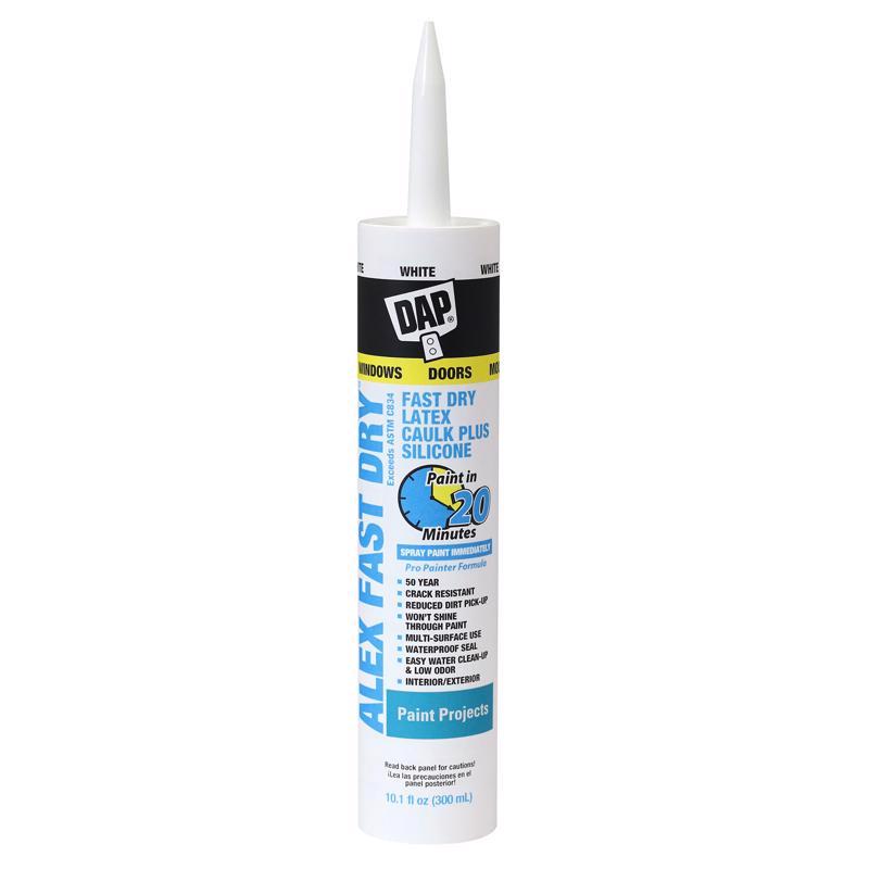 DAP - DAP Alex Fast Dry White Siliconized Acrylic Latex Windows/Doors/Seal/Paint Caulk 10.1 oz
