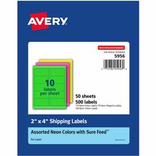 Avery&reg; 2"x 4" Neon Shipping Labels with Sure Feed, 500 Labels (5956)