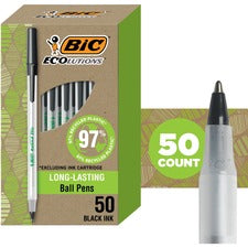 BIC Ecolutions Round Stic Ball Point Pen [PEN;ECOLUTIONS;MED;BK;50PK-BX]