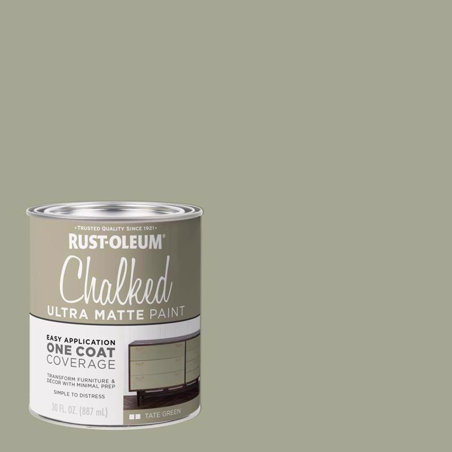 Rust-Oleum Chalked Ultra Matte Tate Green Water-Based Acrylic Chalk Paint 30 oz - Case of 2