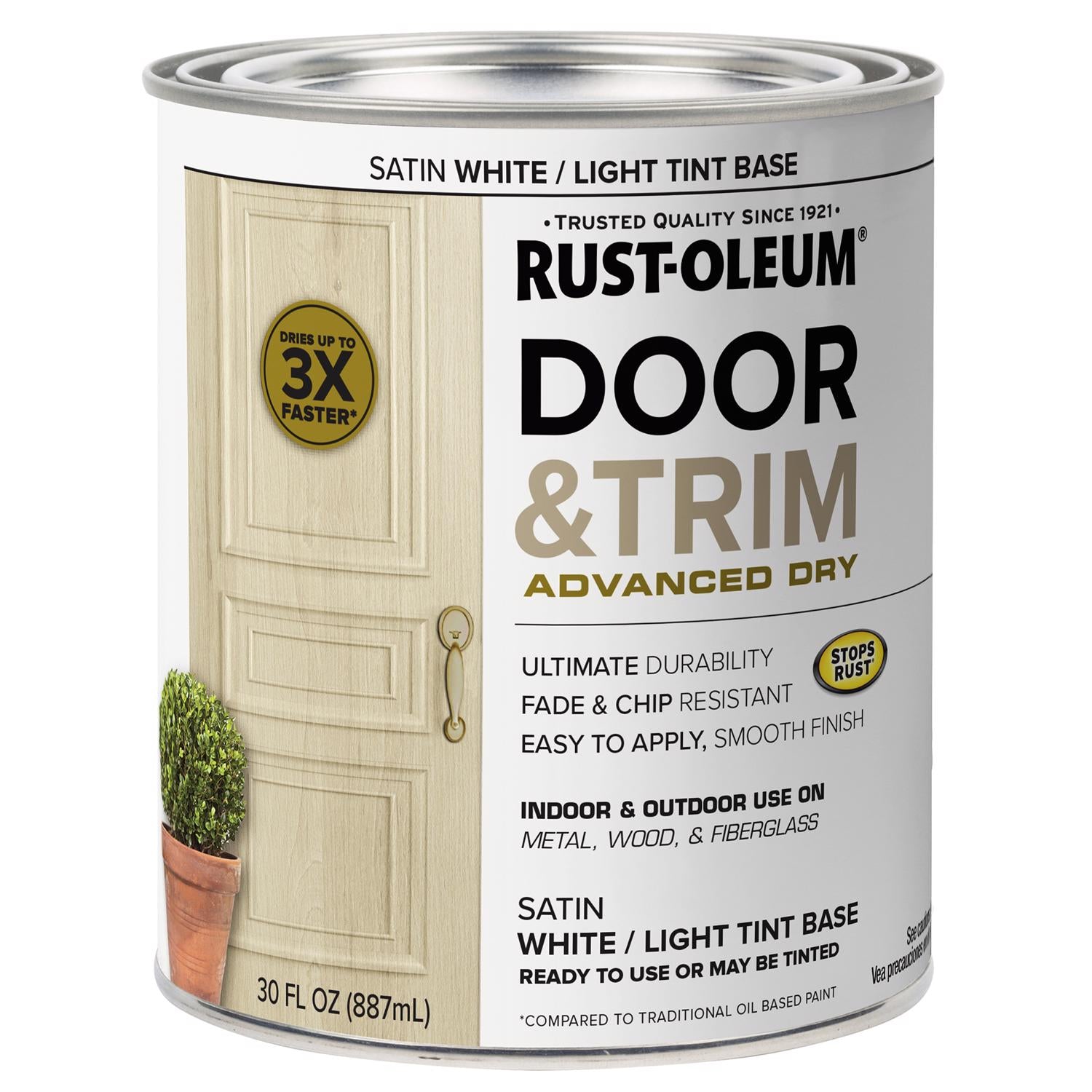 Rust-Oleum Stops Rust Satin White Tint Base Door Paint Exterior and Interior 1 qt - Case of 2