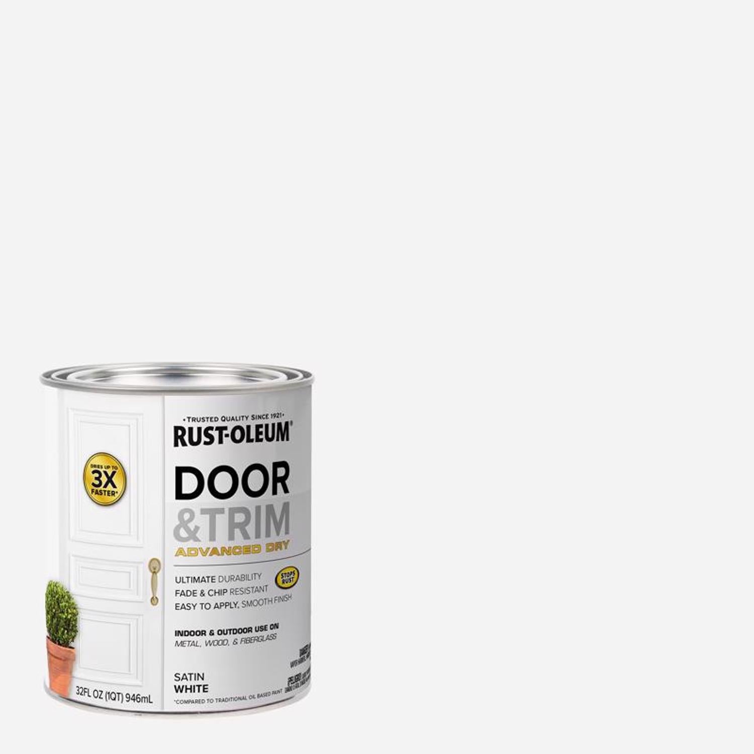 Rust-Oleum Stops Rust Satin White Water Base Door Paint Exterior and Interior 1 qt - Case of 2