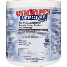 2XL GymWipes Antibacterial Towelettes Bucket Refill - 6" x 8" - White - 700 Per Bag - 1 Each