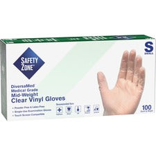 Safety Zone Powder Free Clear Vinyl Gloves [GLOVE;VNYL;EXAM;PWDR-FRE;S-BX]