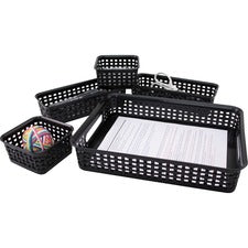 Advantus 5-pack Plastic Weave Bins - Desktop - Black - Plastic - 5 / Pack