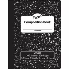 Pacon Unruled Compositon Book - 100 Sheets - Plain - Unruled - 7 1/2" x 9 3/4" - Black Marble Cover - 24 / Carton